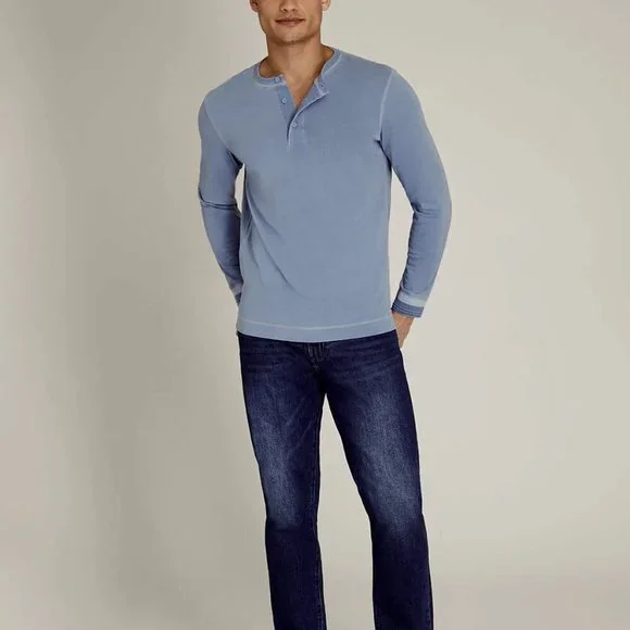 Long Sleeve Indigo Henley - Brand New - NEVER WORN - Light Indigo